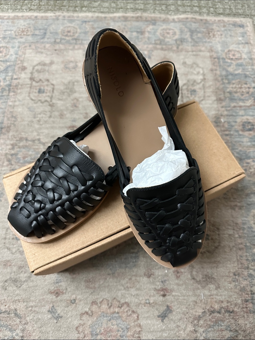 Nisolo Black Huarache Woven Leather Women’s Flats Sandal 8.5 ~ BRAND NEW - Picture 2 of 6